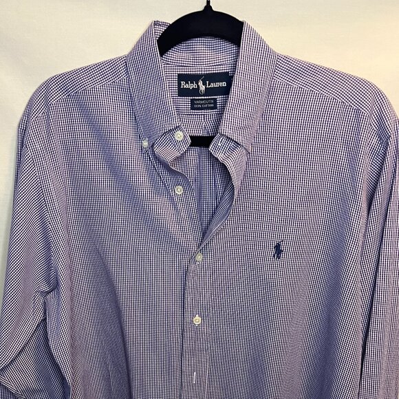 Ralph Lauren Yarmouth Men's 15-32/33 Purple Checkered Shirt Long Sleeve - Picture 1 of 7